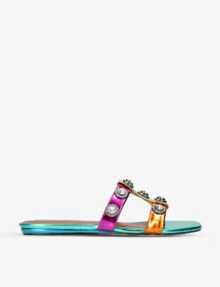 Kurt Geiger London Octavia Crystal-embellished Leather Mules