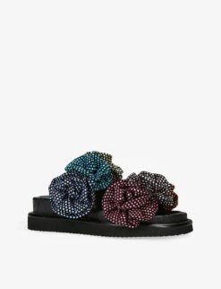 Kurt Geiger London Orson Bloom Crystal-embellished Flowers Suede Sandals -Kurtgeiger Store R04110987 BLKOTHER ALT02