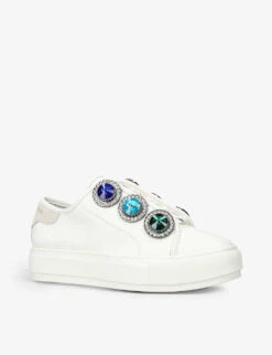 Kurt Geiger London Laney Octavia Crystal-embellished Low-top Leather Trainers 6 Kurt Geiger London Laney Octavia Crystal-embellished Low-top Leather Trainers -Kurtgeiger Store R04110990 WHITE ALT02