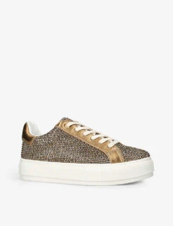 Kurt Geiger London Laney Crystal-embellished Woven Low-top Trainers -Kurtgeiger Store R04121260 BEIGE ALT02