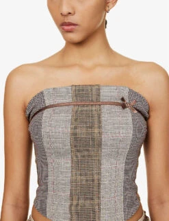 Jaded London Strapless Check-pattern Stretch-woven Top -Kurtgeiger Store R04145886 BROWNCHECK ALT04