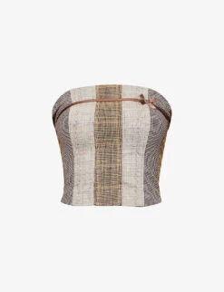 Jaded London Strapless Check-pattern Stretch-woven Top