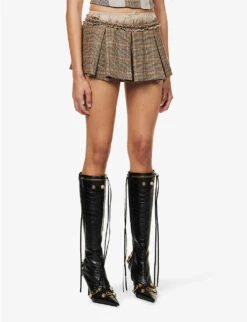 Jaded London Pleated Checked Low-rise Stretch-woven Mini Skirt -Kurtgeiger Store R04145893 BROWNCHECK ALT02