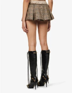 Jaded London Pleated Checked Low-rise Stretch-woven Mini Skirt -Kurtgeiger Store R04145893 BROWNCHECK ALT03