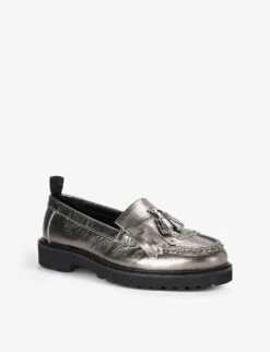 KG Kurt Geiger Margot Tassel-embellished Metallic-leather Loafers -Kurtgeiger Store R04145981 PEWTER ALT02