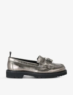 KG Kurt Geiger Margot Tassel-embellished Metallic-leather Loafers