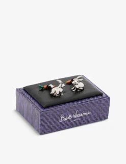 Rabbit And Carrot Rhodium-plated Metal And Enamel Cufflinks -Kurtgeiger Store R04148554 RHODIUM ALT02
