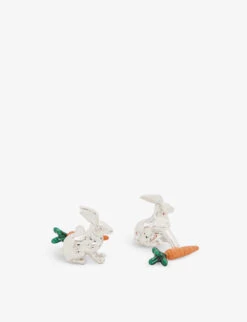 Rabbit And Carrot Rhodium-plated Metal And Enamel Cufflinks