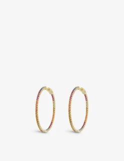Rainbow Large Yellow-gold Plated Vermeil Sterling Silver Hoops And Gemstone Hoop Earrings