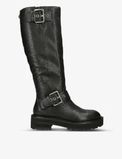 Kurt Geiger London Hackney Buckle-embellished Leather Knee-high Boots