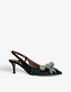 Kurt Geiger London Belgravia Sling-back Bow-embellished Velvet Heeled Courts -Kurtgeiger Store R04153046 TEAL ALT02