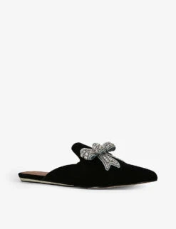 Kurt Geiger London Olive Bow Crystal-embellished Velvet Flat Mules -Kurtgeiger Store R04153047 BLACK ALT02