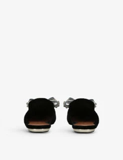 Kurt Geiger London Olive Bow Crystal-embellished Velvet Flat Mules -Kurtgeiger Store R04153047 BLACK ALT03
