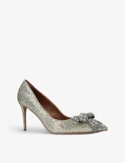 Kurt Geiger London Belgravia Bow Glitter-embellished Woven Heeled Courts -Kurtgeiger Store R04153110 SILVERCOM ALT02
