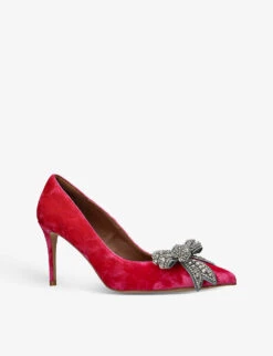 Kurt Geiger London Belgravia Bow Crystal-embellished Velvet Heeled Courts 6 Kurt Geiger London Belgravia Bow Crystal-embellished Velvet Heeled Courts -Kurtgeiger Store R04153111 PINK ALT02