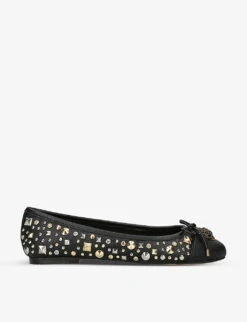 Kurt Geiger London Eagle Ballerina Crystal-embellished Leather Pumps