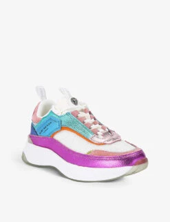 Kurt Geiger London Kensington Metallic Colour-blocked Leather And Mesh Low-top Trainers -Kurtgeiger Store R04154600 WHITECOMB ALT02