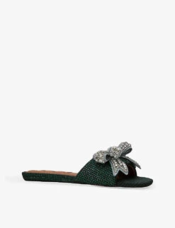Kurt Geiger London Kensington Bow-embellished Velvet Sandals 6 Kurt Geiger London Kensington Bow-embellished Velvet Sandals -Kurtgeiger Store R04155643 DARKGREEN ALT02