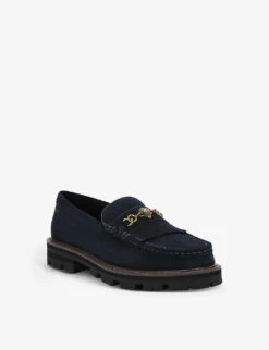 Kurt Geiger London Carnaby Eagle-head Embellished Suede Loafers -Kurtgeiger Store R04155715 NAVY ALT02