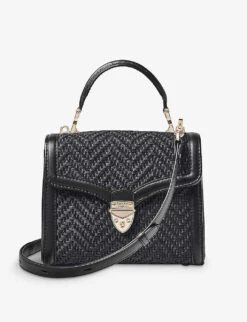 Mayfair Midi Chevron-woven Raffia And Leather Shoulder Bag