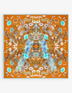 Botanical-print Branded Silk-twill Scarf -Kurtgeiger Store R04158360 MUSTARD ALT02