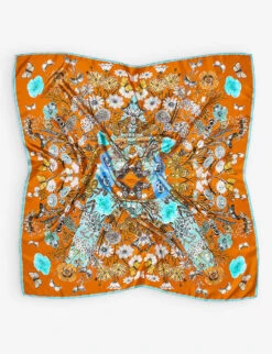 Botanical-print Branded Silk-twill Scarf -Kurtgeiger Store R04158360 MUSTARD ALT03