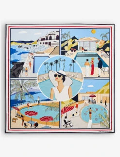 Pool Side Graphic-print Silk-twill Scarf 6 Pool Side Graphic-print Silk-twill Scarf -Kurtgeiger Store R04158368 POOLBLUE ALT02