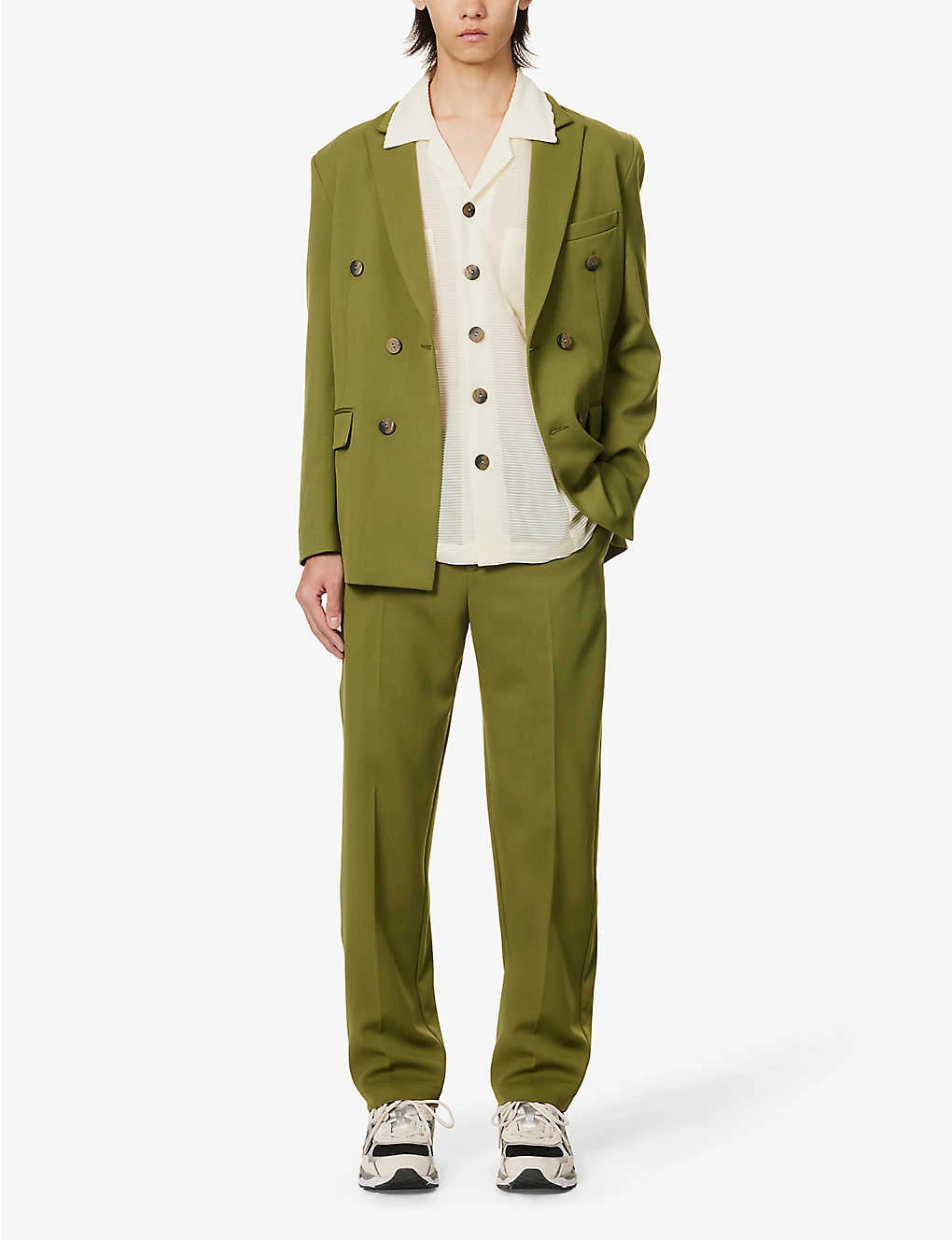 Twill-textured Jetted-pocket Tapered-leg Regular-fit Stretch Woven-blend Trousers 2 Twill-textured Jetted-pocket Tapered-leg Regular-fit Stretch Woven-blend Trousers - Image 2