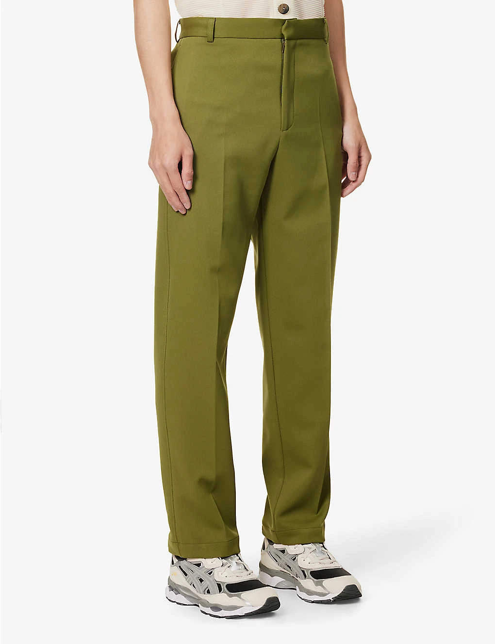 Twill-textured Jetted-pocket Tapered-leg Regular-fit Stretch Woven-blend Trousers 3 Twill-textured Jetted-pocket Tapered-leg Regular-fit Stretch Woven-blend Trousers - Image 3