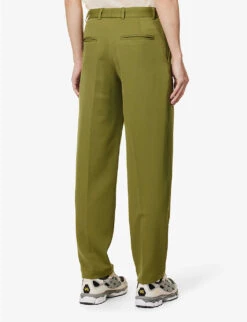 Twill-textured Jetted-pocket Tapered-leg Regular-fit Stretch Woven-blend Trousers 8 Twill-textured Jetted-pocket Tapered-leg Regular-fit Stretch Woven-blend Trousers -Kurtgeiger Store R04162397 GREEN ALT03