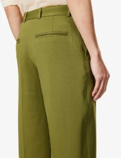 Twill-textured Jetted-pocket Tapered-leg Regular-fit Stretch Woven-blend Trousers 9 Twill-textured Jetted-pocket Tapered-leg Regular-fit Stretch Woven-blend Trousers -Kurtgeiger Store R04162397 GREEN ALT04