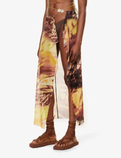 Jaded London Aphrodite Abstract-print Stretch-woven Midi Skirt -Kurtgeiger Store R04197634 PRINT ALT02