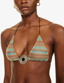 Jaded London Disc-embellished Zigzag Knitted Bikini Top -Kurtgeiger Store R04197643 PRINT ALT03