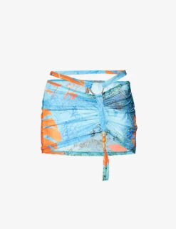 Jaded London Ruched Bead-embellished Stretch-mesh Mini Skirt