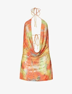 Jaded London Plunge-neck Metallic Stretch-mesh Mini Dress