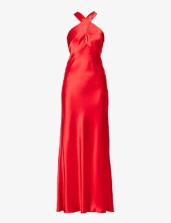 Evelyn Cross-strap Satin Maxi Dress