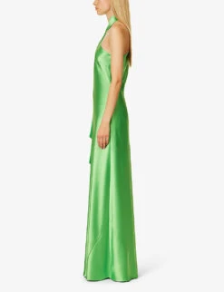 Ushuaia Asymmetric-hem Satin Maxi Dress -Kurtgeiger Store R04203287 PARISGREEN ALT02